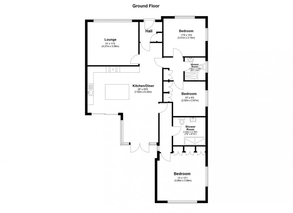 Floorplan for 3 bed detached bungalow in College Avenue with planning permission for one bed annexe